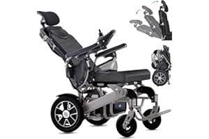 Broobey Liegender elektrische Rollstühle für Erwachsene, Leichte Elektrorollstühle stützung 150Kg, elektrisch motorisierter Faltrollstuhl für Senioren, 30+ km lange Reichweite (20 Ah Li-Batterien)