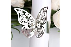 Duories Lot de 50 ronds de serviette en papier - Motif papillons - Pour décoration de table - Pour fête de mariage, dîner, anniversaire, fête, Noël - Argenté