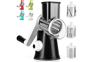 Dreamhigh® Mandoline de Cuisine Manuelle, Coupe Legumes Multifonctions avec 3 Lames de Tambour Détachables, coupe legume pour Pommes de Terre, Forte Aspiration, Carottes, Fromage, Noix, etc