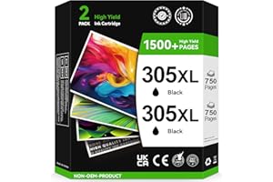 SUNNIEINK 305 XL kartridże do drukarki, czarne, 2 x 750+ stron, kompatybilne z HP 305 oryginalne, 305 (wersja XL) do HP DeskJet 2810e 2800e 2820e 2700 2710e 2720e Plus 4100 4120 Envy 6000 6020e 600e 600 32e