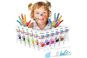 ABEIER Pintura de dedos lavable para niños pequeños, segura, no tóxica, 12 x 2 onzas, colores vibrantes, pintura segura para bebés para manos y pies, suministros de arte sin desorden para niños