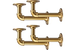 BEJOY 4pcs Heavy Duty Shelf Brackets for Shelves, Industrial Pipe Bracket 15cm, Vintage Gold Iron Wall Mount Pipe Shelving Bracket, Rustic Home Pipe Shelf，Gold