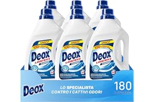 Deox - Detersivo Lavatrice Liquido Classico, 180 Lavaggi, Smacchia e Igienizza, con Formula Antiodore, 1500ml x 6 Confezioni