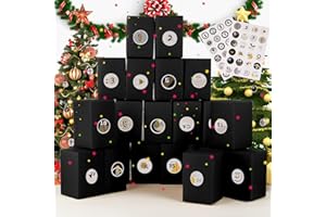 ALLLEEGAY 24 Calendario de Adviento, Calendario Adviento Navidad, Cajas para Calendario de Adviento DIY, Calendarios de Adviento con 24 Adhesivos Digitales de Adviento 24 Cajas de Regalo Navidad (negro)