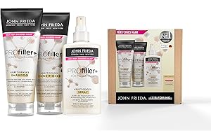 John Frieda Profiller+ zestaw korzyści – zawartość: szampon, 250 ml + odżywka, 250 ml + spray wzmacniający, 150 ml – do włosów delikatnych – z biotyną i kwasem hialuronowym