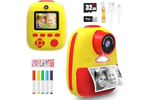YunLone Kids Camera Instant Print Camera 18MP Digital Camera for Boys Girls 3 4 5 6 7 8 9 10 Years Selfie Camera 1080P Video Camera with 2 Rolls Print Paper, 5 Colorful Pens, 2.4” LCD, 1000mAh Battery