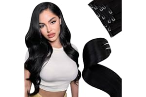 LaaVoo Extensiones Pelo Natural Clip Negro Extensiones Clip Remy Extensiones de Clip de Pelo Natural Remy Cabello Humano 30cm/12Pulgadas 5Piezas/70g #1