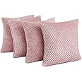 Brentfords Waffle Fleece Set of 4 x Cushion Covers 45 x 45 cm Plush Scatter Home Decor Pack, 18" x 18" - Blush Pink