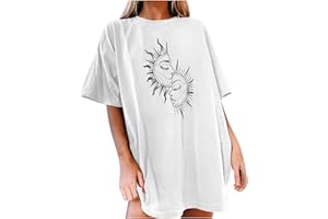 KOMISEUP Oberteile Damen Oversized T-Shirt Sonne Mond Motiv Sportshirt Kurzarm Sport Oberteile Vintage Sweatshirt Rundhals Oberteile Teenager Mädchen Best Friends Lang Top Longshirt