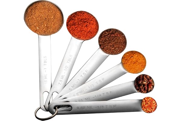 6PCS cuillères à mesurer - 1/8 TSP, 1/4 TSP, 1/2 TSP, 1 TSP, 1/2 Tbsp, 1 Tbsp Cuillère à soupe à mesurer en acier inoxydable pour ingrédients de cuisine