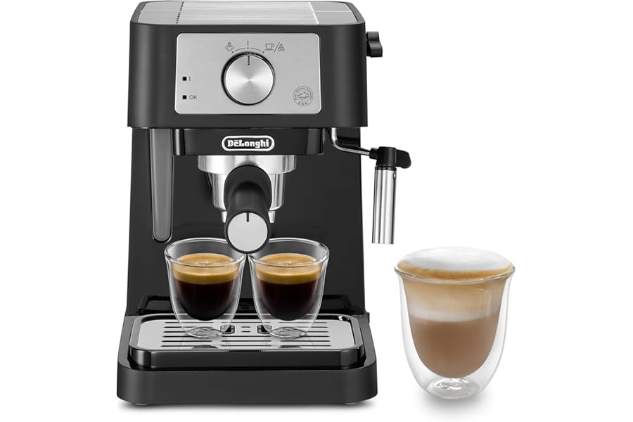 De'Longhi EC260.BK Coffee Machine for Powder or Pods E.S.E. Manual Milk System, Easy to Use, Removable Tank 1.1 L, Stainless Steel Boiler