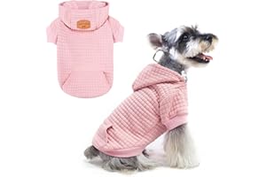 BEAUTYZOO Small Dog Hoodie Sweater with Pockets, Dog Clothes for Small Medium Dogs Boy Girl, Waffle-like Laminated Cotton Pet Coats with Hat and Leash Hole, All Weather Coat for Puppy Doggie Chihuahua
