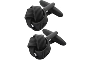 COLLAR AND CUFFS LONDON - Spinki do mankietów PREMIUM Z PUDEŁKIEM PREZENTACYJNYM - Czarny kwadratowy węzeł - Klasyczny okrągły design - Czarny kolor, Stal nierdzewna, mosiądz, Bez kamienia