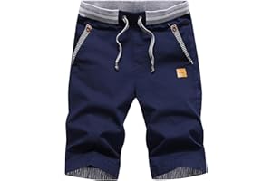 JustSun Mens Summers Cotton Casual Shorts Elastic Waist Pockets