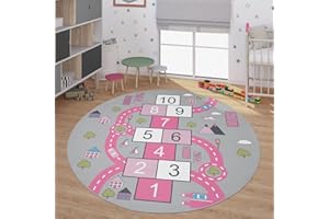 TT HOME Dywan Dzieci璚y Dywan Do Zabawy Dla Dzieci Motyw Z Ulic Gra W Klasy R騜owy, Rozmiar:? 200 cm okr庵造
