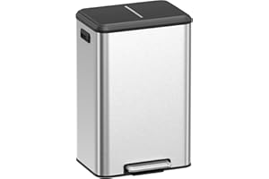 Songmics Kitchen Bin, 40L Pedal Bin with Lid, Rubbish Bin for Waste, Soft Close and Stays Open, Wide Pedal, Silver LTB541E40
