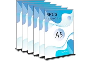 Thboxes 6 Stück Tischaufsteller A5, Transparent Preisschilder Aufsteller Acryl T-Ständer Doppelseitig Tischständer für Menükarten Prospekte Werbung Restaurant Café Büro