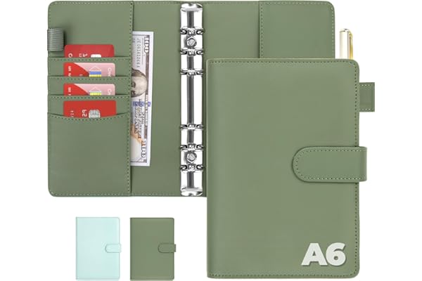 Onlyesh Classeur A6, 6 Anneaux Budget Planner, PU Cuir Classeur Budget avec Boucle Magnétique, pour Économiser de l'argent, Planifier vos Dépenses, Accessoires Non Inclus