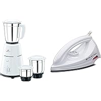 Bajaj Majesty DX 6 1000-Watt Dry Iron (White) & GX-1 500-Watt Mixer Grinder with 3 Jar Combo