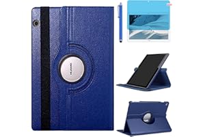 R.SHENGTE Custodia per Huawei MediaPad T3 10 Tablet 9.6 inch (AGS-W09 AGS-L09 AGS-L03) - Rotazione di 360 gradi Custodia protettiva completa per supporto,Con Penna Stilo, Pellicola Per Schermo (Deep Blue)