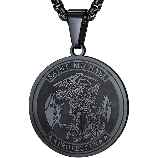 FaithHeart Collier Pendentif Saint Joseph - Médaille Religieuse Ovale Noire - Bijou Protection Homme Femme