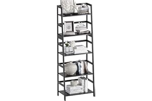 vovala Ladder Shelf, 5-Tier Bookshelf, All Bamboo Heavy Duty Bookcase, Freestanding Open Wood Storage Rack, Modern Corner Display Plant Stand for Living Room, Home Office, Bathroom, Bedroom, Black