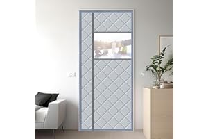 VINTONEY Magnetic Thermal Door Curtain 80x200CM Open Side, Keep Warm Thermal Door Cover Externally Visible Insulated Door Cover, Thermal Insulated Door Curtain Universal Left and Right Door Handles,Grey