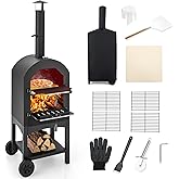 2-lagigem Pizza Ofen mit Grillrost & Pizzastein & Pizzaschaufel & Wasserdichter Abdeckung