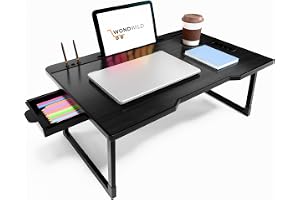 WONDWILD Smart Multipurpose Foldable Laptop Table with Cup Holder, Study Table, Bed Table, Breakfast Table, Foldable and Portable/Ergonomic & Rounded Edges/Non-Slip Legs (ABS Black)