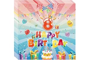COSORO 20P Kids Colourful 8th Birthday Serviettes Napkins, Disposable Tableware Party Napkins & Decorations