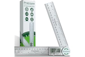 Prazisure Rapporteur d'angle numérique, fausse équerre en acier inoxydable 200 mm, appareil de mesure d'angle professionnel pour le travail du bois, la construction et le bricolage (2 piles incluses)