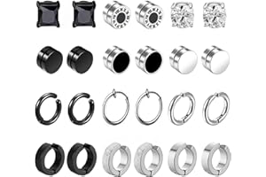 VELESAY 12 Pares Falsos Pendientes Magnéticos de Acero Inoxidable Imán Hombre Pendientes Clip Hombre Sin Agujero Pendiente CZ Magnet Mujer Aro Pendientes Set Plata Negro