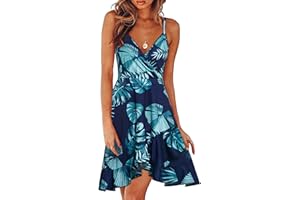 ULTRANICE Damen Sommerkleider Blumenmuster Kleid V-Ausschnitt Strandkleid Verstellbaren Spaghettiträger Rüschen Kleider