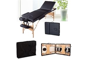 HUINI Mobile Massageliege Massagetisch Klappbar Massagebett Massagebank mit 3 Zonen höhenverstellbaren HolzFüßen Kosmetik Bank (bis 230kg belastbar) - Schwarz