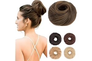 Benehair Haarteil Mit Gummiband Dutt Haarteil Haargummi Mit Haaren Synthetisch Haarverlängerung Haardutt Messy Bun für Damen Mädchen(Hellbraun Mischung Dunkelblond, 55g)