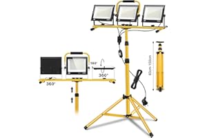 WOWSPEED Projecteur LED Chantier avec Trépied - 300W 30000LM 6500K Projecteur Chantier vec Trépied Télescopique en Métal Réglable, Rotation à 360 °, Câble 3M, Étanche IP65 Projecteur de Chantier Pour Chantier