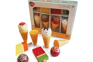 BEE SMART Wooden Play Ice Cream Set - Ice Cream Cones & Ice Lollies Pretend Role Play Food Toys for Toddlers | Magnetic Swappable Ice Creams | Kids Imaginative Play Food | Birthday Gifts for Boys & Girls