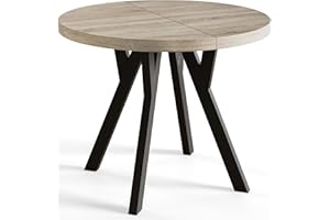‎ALPIMEBLE AlpiMeble Runder Esstisch ausziehbar – Moderner Wohnzimmertisch und Küchentisch – Tisch mit Holzbeinen, stabile Konstruktion, Durchmesser 90 cm - 190 cm - Farbe Sonoma - Kollektion OVO