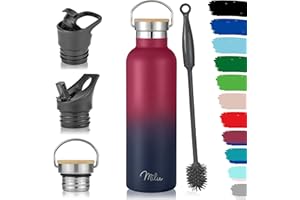 Milu kubek termiczny ze stali nierdzewnej na wynos 500ml, 750ml, 1000ml (+3 pokrywy) - termos butelka ze słomką, izolowana butelka na wodę, szczelna izolowana butelka dwuwarstwowa, gazowana (Jagodowy/Niebieski, 750ml)