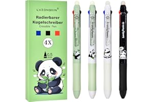 LVZONGXIN Lot de 4 stylos gel effaçables 3 couleurs, [BLEU + NOIR + ROUGE], Prise ergonomique, pointe ⌀ 0,5 mm, Stylos haut de gamme pour journal, notes, bureau mignon, école