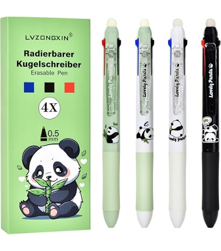 Lot De 5 Stylos Gel Effaçables – 0,5 Mm, Bleu Rouge Vert Noir, Avec Gomme Intégrée - 3