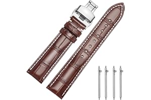 MUENShop Cinturini di Ricambio Vera Pelle Cinturino Barre Rapido Rilascio Fibbia Pieghevole Nero/Marrone/Blu 18mm 20mm 22mm 24mm per Uomo/Donna