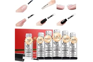 Lavender Violets 6 pièce Bubber Base & Top Coat Lot，5 in 1 Builder Base，Déshydrateur Nail Prep，Nail Primer, Top Coat brillant et mat,Vernis à ongles Gel Manucure Kit Coffret Pour Débutants & Pro C200