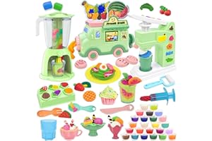 VBACALA Plastilina 3 en 1 para Niños -Juego de Cocina Creativa con Máquina de Helados,Pasta y Batidora de Smoothie + 62 Accesorios y 24 Latas de Plastilina,Regalos Juguete Educativo para Niños 3+ Años