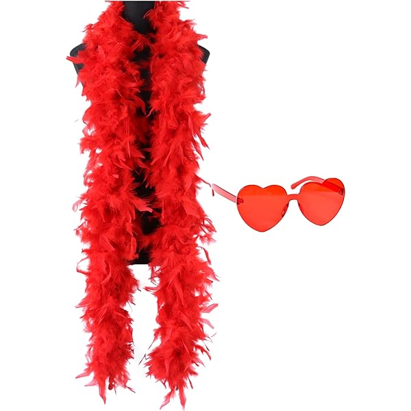 Boa Piume Donna 2 Metri - Accessorio Festa, Carnevale, Halloween Con Occhiali Cuore - Foto 9