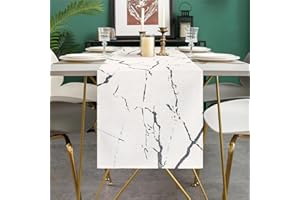 DAKTOU Runner da Tavolo Moderno in Lino Primaverile Soggiorno Marmo Bianco Struttura Grigia Rustico, Runner da Tavolo Eleganti da Pranzo per Matrimoni Tavolino da Festa 40x140 cm
