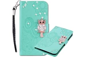 MRSTER - Carcasa para Huawei P30 Lite, Funda de Piel con Correa Brillante, con Tapa, diseño de búho, Purpurina y Diamantes, Carcasa para Huawei P30 Lite. Verde