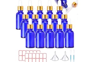 ToKinCen 16 Stück Pipettenflasche 30ML Blauglasflasche Pipette Bottles Glass Apothekerglas Tropfflasche with Dropper Pipette for Essential Oils, Perfume Oils, Liquid Dyes Aromatherapy Blends