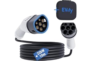 EVify Typ 2 Ladekabel 22kW 10M 32A für Elektroauto & Hybrid inkl. Kabeltasche • Kabel 3 phasig für EV PHEV • geeignet für alle E Autos Modell 3 S X Y, ID3, ID4, ID5