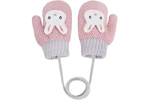 JINTN Moufles pour Enfant Fille Garçon 1-3 Ans Gants Chauds Tricotés avec Cordon Gants Motif de Lapin Mignon Gants d'hiver Epais en Doublure de Polaire Doux pour Ski Snowbord Cadeaux de Noël